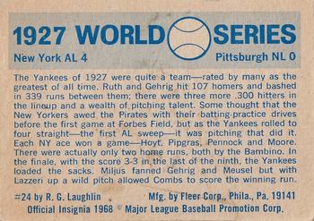 1970 Fleer World Series #24 1927 - Pirates vs. Yankees - Paul Waner / Babe Ruth / Lou Gehrig Back