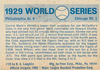 1970 Fleer World Series #26 1929 - A's vs. Cubs Back