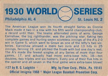1970 Fleer World Series #27 1930 - A's vs. Cardinals Back