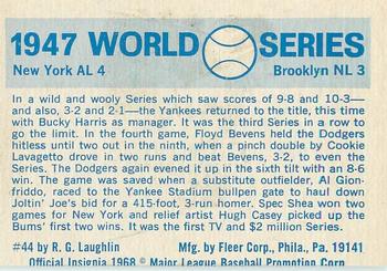 1970 Fleer World Series #44 1947 - Dodgers vs. Yankees - Al Gionfriddo Back