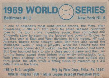 1970 Fleer World Series #66 1969 - Mets vs. Orioles Back
