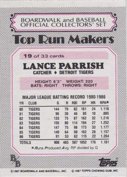 1987 Topps Boardwalk and Baseball #19 Lance Parrish Back