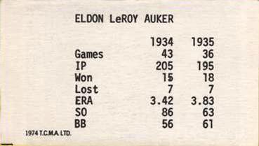 1974 TCMA 1934-35 Detroit Tigers AL Champions #NNO Elden Auker Back