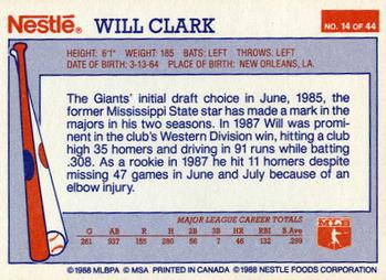 1988 Nestle Dream Team #14 Will Clark Back