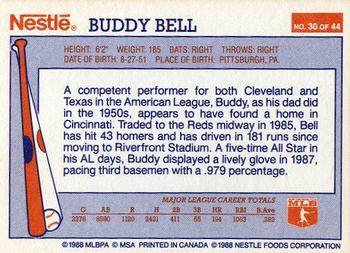 1988 Nestle Dream Team #30 Buddy Bell Back