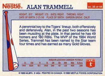 1988 Nestle Dream Team #35 Alan Trammell Back