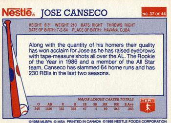 1988 Nestle Dream Team #37 Jose Canseco Back