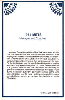 1984 TCMA Greats #30 1964 New York Mets Managers and Coaches Back