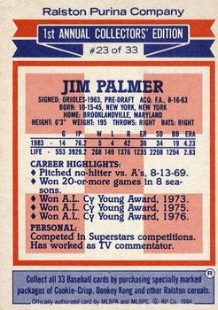 1984 Topps Ralston Purina #23 Jim Palmer Back