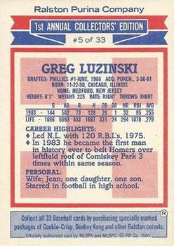 1984 Topps Ralston Purina #5 Greg Luzinski Back