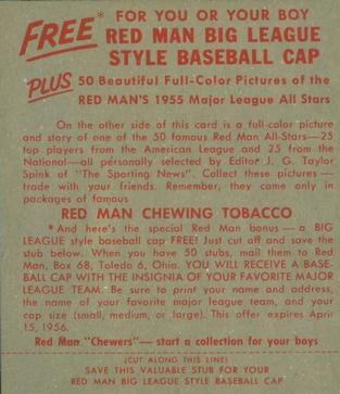 1955 Red Man #AL10 Bob Porterfield Back