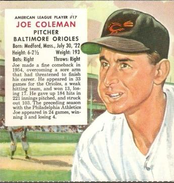 1955 Red Man #AL17 Joe Coleman Front