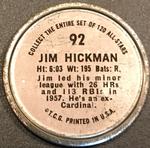 1964 Topps - Coins #92 Jim Hickman Back