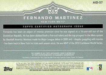 2011 Topps Marquee - Acclaimed Impressions Dual Relic Autographs #AID-57 Fernando Martinez Back