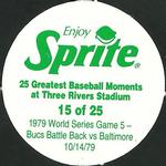 1995 Coca-Cola Pittsburgh Pirates Pogs SGA #15 1979 World Series Game 5 - Bucs vs Baltimore 10/14/79 Back