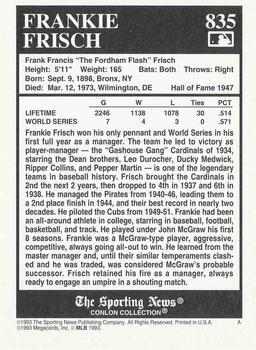 1993 Conlon Collection TSN #835 Frankie Frisch Back