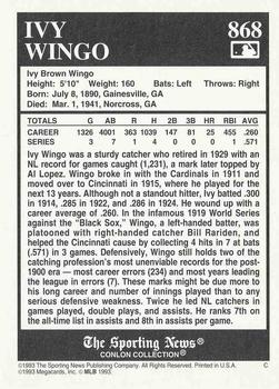 1993 Conlon Collection TSN #868 Ivey Wingo Back