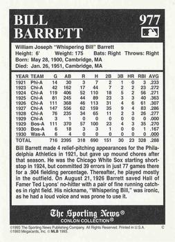 1993 Conlon Collection TSN #977 Bill Barrett Back