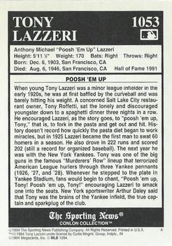 1994 Conlon Collection TSN #1053 Tony Lazzeri Back