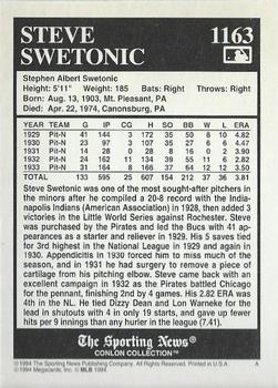1994 Conlon Collection TSN #1163 Steve Swetonic Back