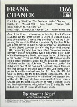 1994 Conlon Collection TSN #1166 Frank Chance Back