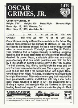 1995 Conlon Collection TSN #1419 Oscar Grimes, Jr. Back