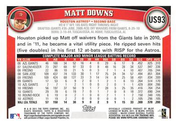 2011 Topps Update #US93 Matt Downs Back