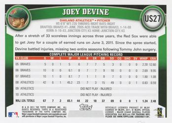 2011 Topps Update #US27 Joey Devine Back