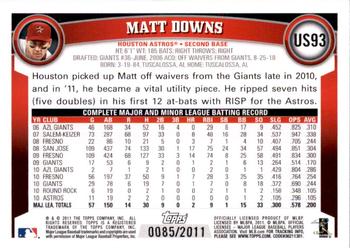 2011 Topps Update - Gold #US93 Matt Downs Back