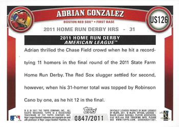 2011 Topps Update - Gold #US126 Adrian Gonzalez Back