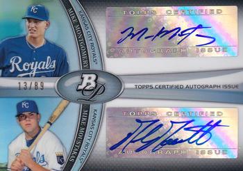 2011 Bowman Platinum - Dual Autographs #DAC-MM Mike Montgomery / Mike Moustakas Front
