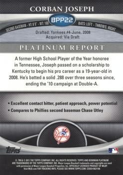 2011 Bowman Platinum - Prospects #BPP22 Corban Joseph Back