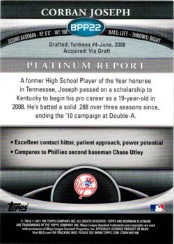 2011 Bowman Platinum - Prospects Purple Refractors #BPP22 Corban Joseph Back