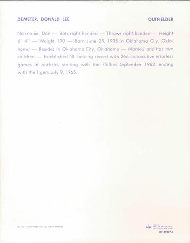 1967 Dexter Press Boston Red Sox #DT-22227C Don Demeter Back