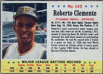 1963 Post Cereal #143 Roberto Clemente Front