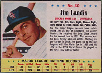 1963 Post Cereal #40 Jim Landis Front