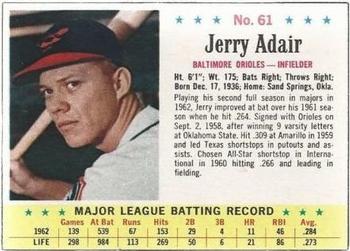 1963 Post Cereal #61 Jerry Adair Front