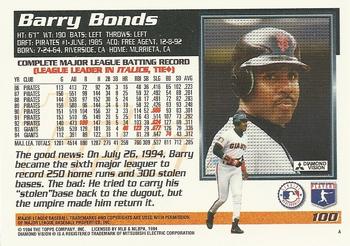 1995 Topps #100 Barry Bonds Back