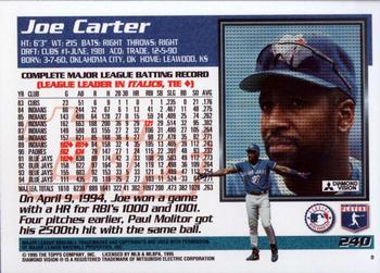 1995 Topps #240 Joe Carter Back