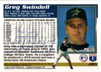 1995 Topps #285 Greg Swindell Back