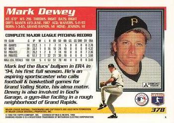 1995 Topps #378 Mark Dewey Back