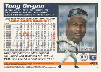 1995 Topps #431 Tony Gwynn Back