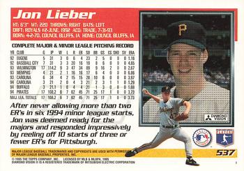 1995 Topps #537 Jon Lieber Back