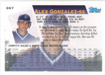 1995 Topps #267 Alex Gonzalez Back