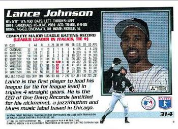 1995 Topps #314 Lance Johnson Back