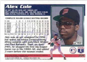 1995 Topps #331 Alex Cole Back