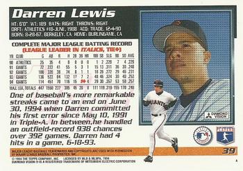 1995 Topps #39 Darren Lewis Back