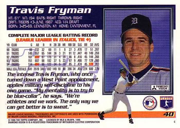 1995 Topps #40 Travis Fryman Back