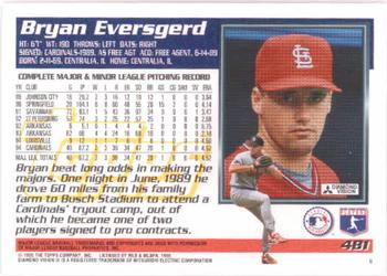 1995 Topps #481 Bryan Eversgerd Back