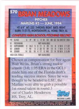 1995 Topps #570 Brian Meadows Back